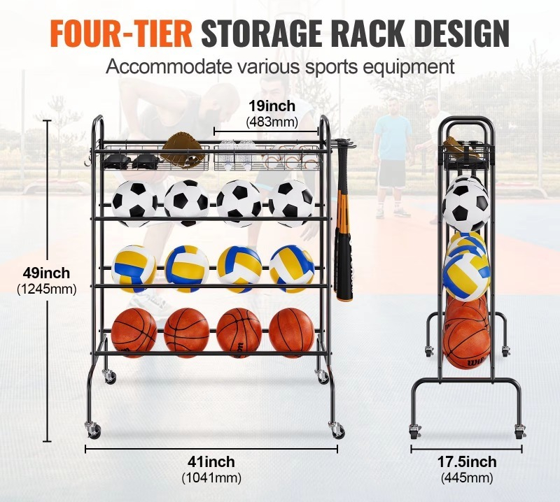 4-layer rolling basketball hoo - Sports Equipment Garage Storage review and price