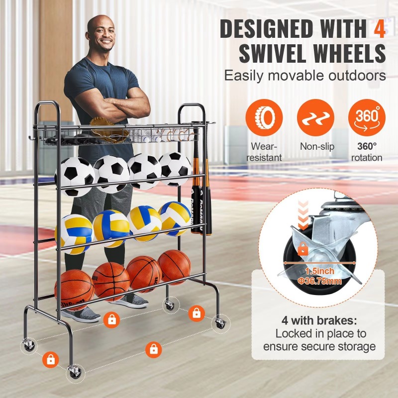 4-layer rolling basketball hoo - Sports Equipment Garage Storage review and price