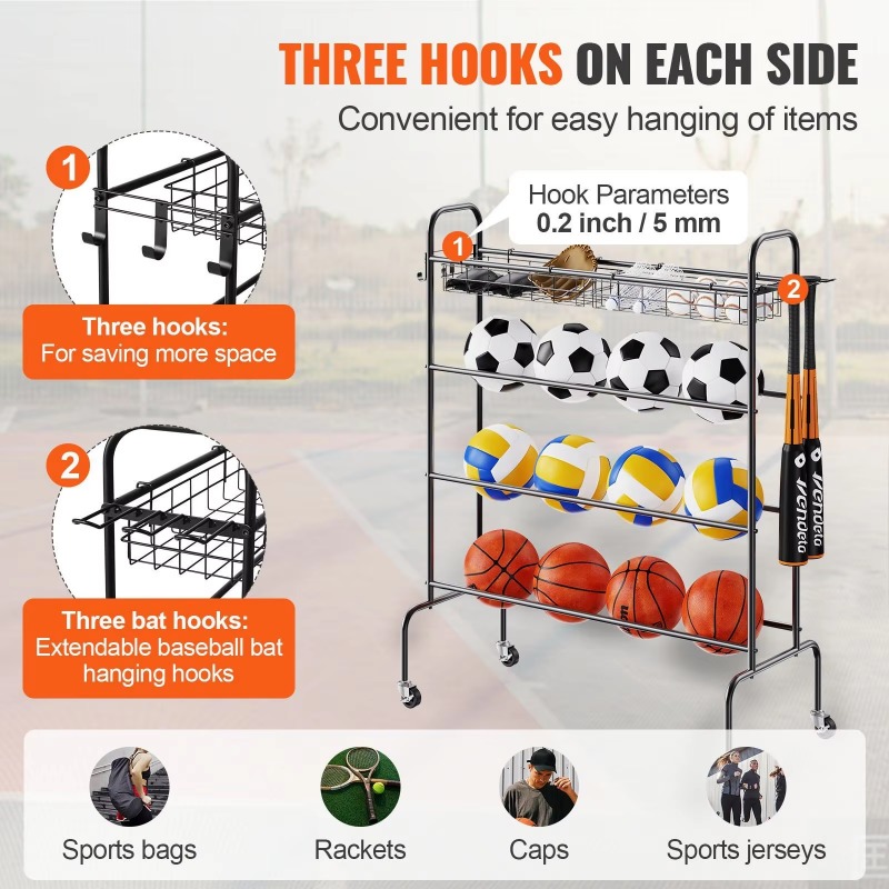 4-layer rolling basketball hoo - Sports Equipment Garage Storage review and price